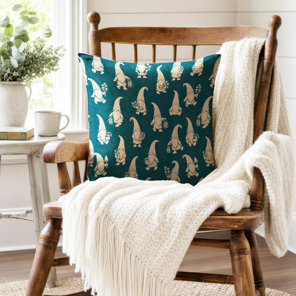 Garden Gnomes – Teal Woodland Pillow