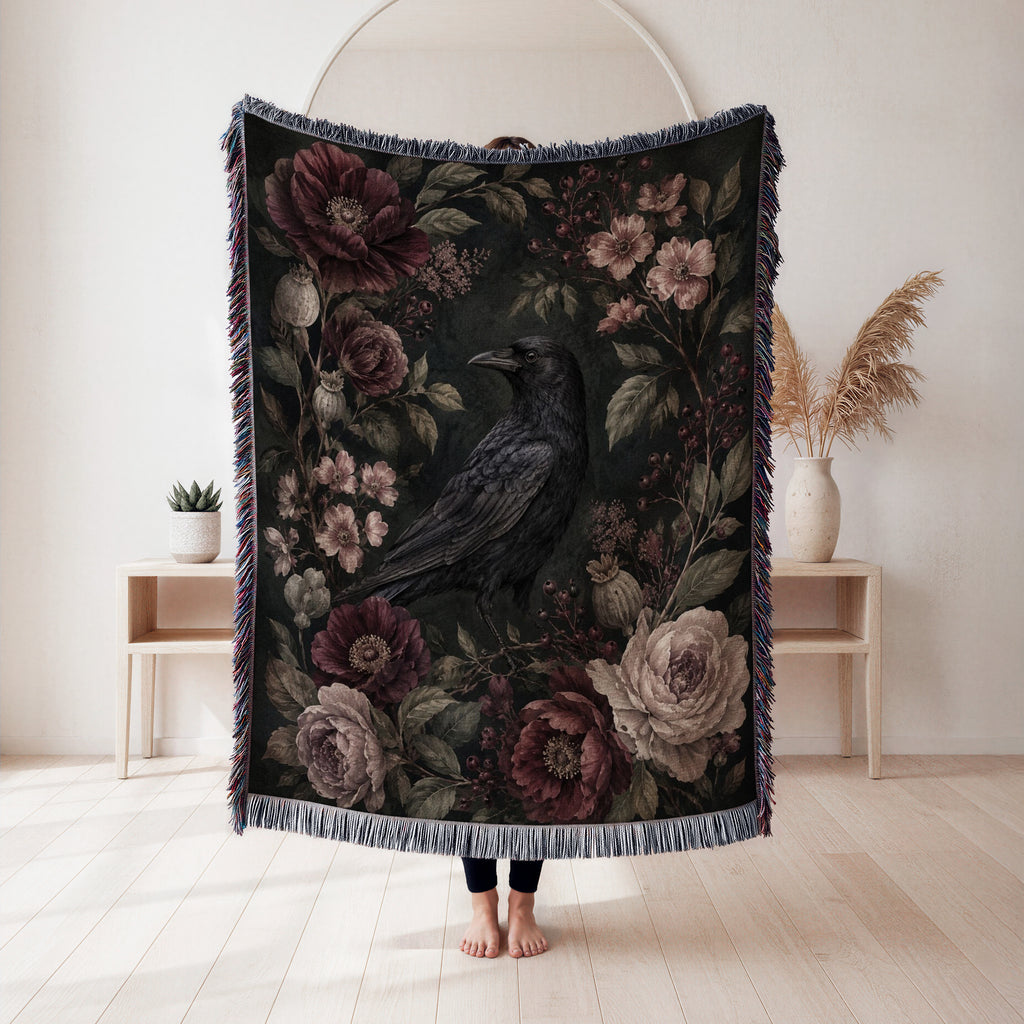 Dark Floral Raven Blanket