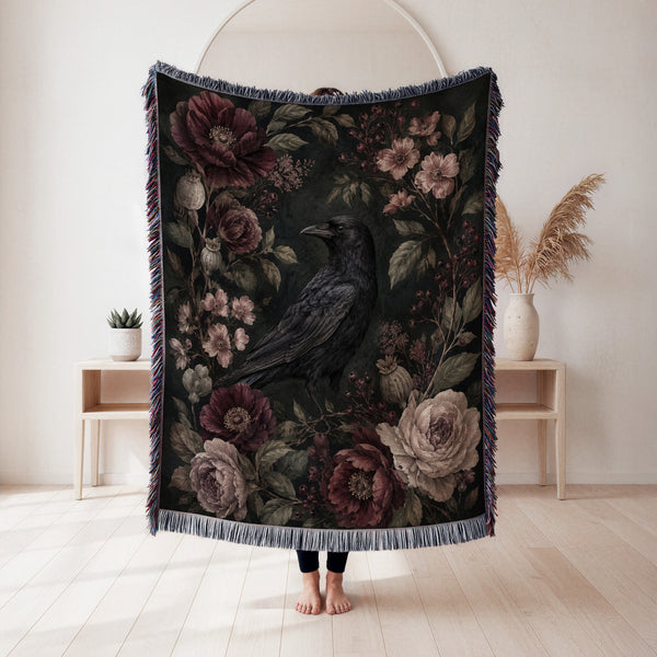 Dark Floral Raven Blanket