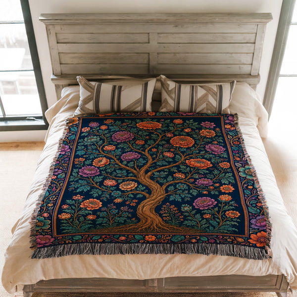 Midnight Jewel Bloom Woven Blanket