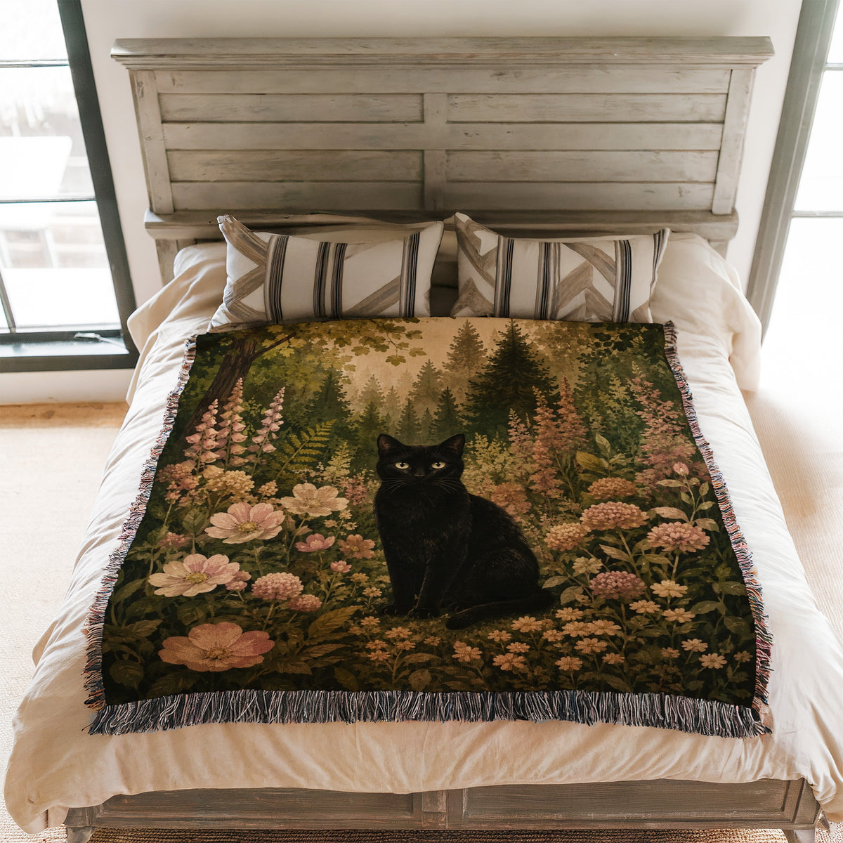 Enchanted Meadow Black Cat Blanket
