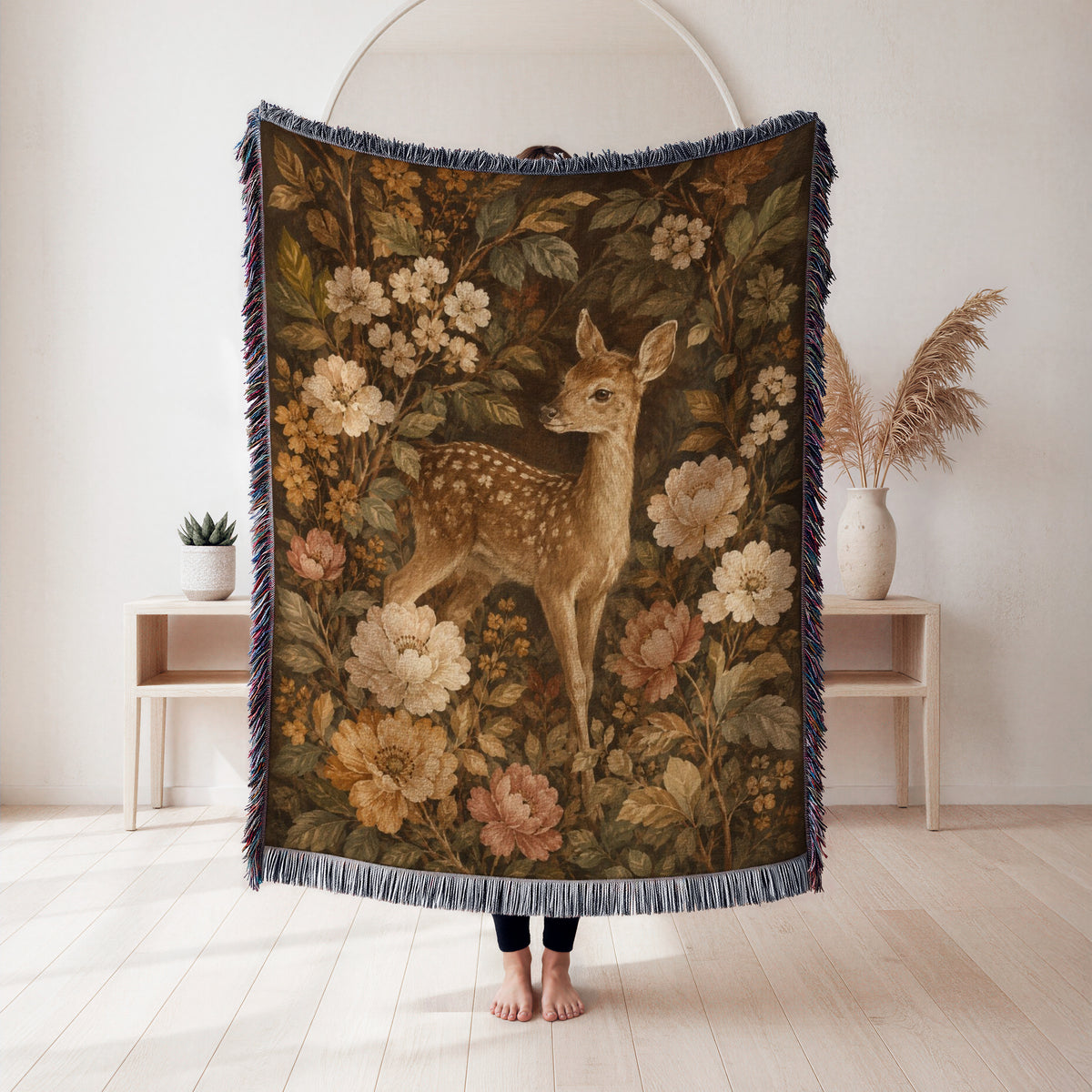 Autumn Fawn Floral Blanket