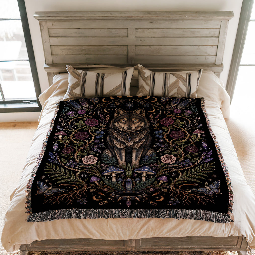 Moon Phase Wolf Blanket