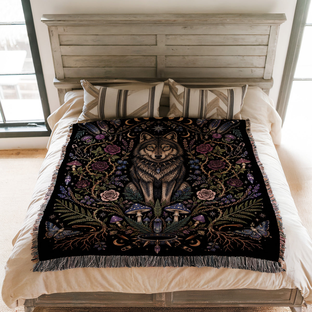 Moon Phase Wolf Blanket