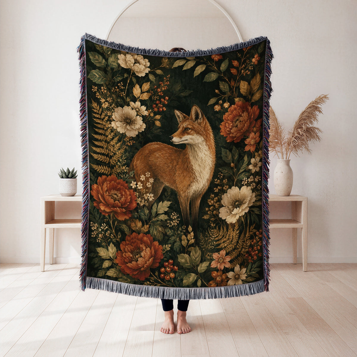 Autumn Fox Floral Blanket