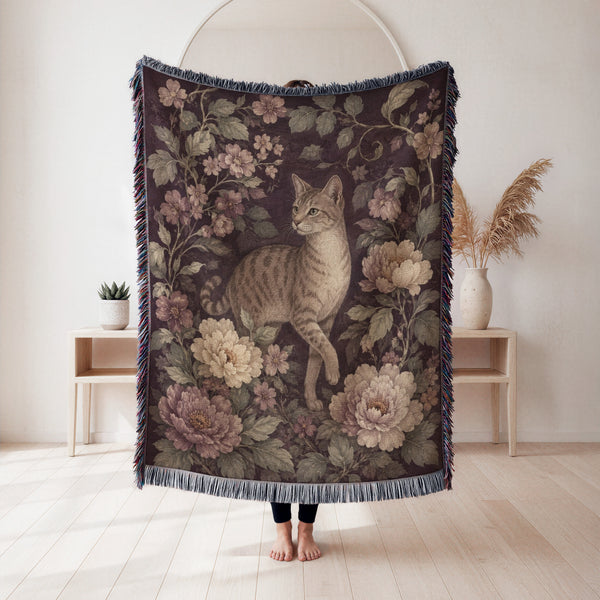 Vintage Floral Tabby Cat Blanket