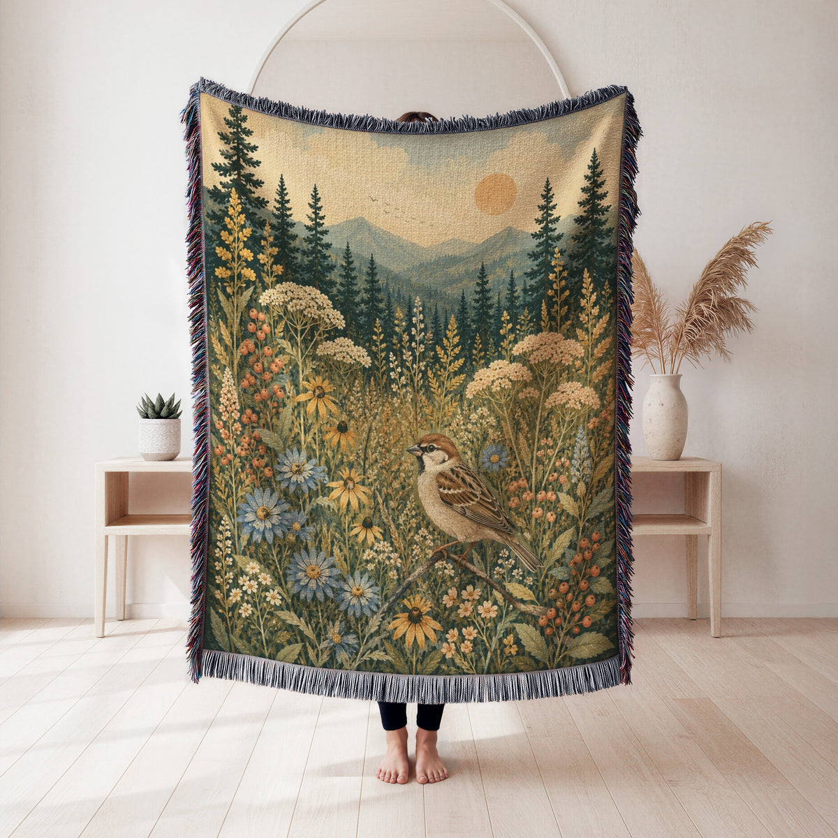 Mountain Meadow Sparrow Blanket