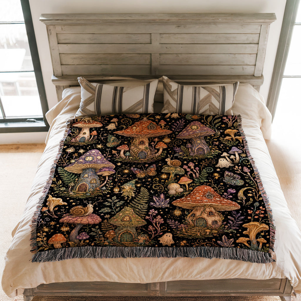 Enchanted Mushroom Village Blanket