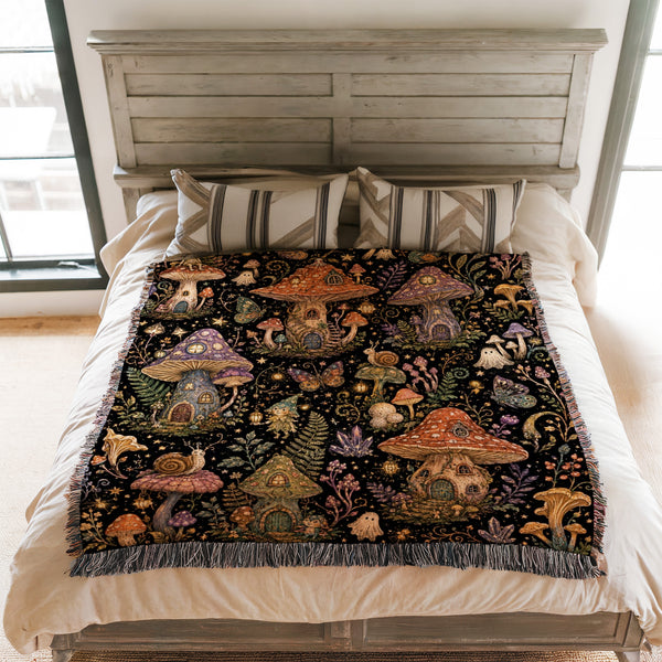 Enchanted Mushroom Village Blanket