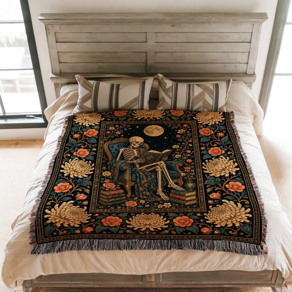 Golden Chrysanthemum Skeleton Reader Blanket