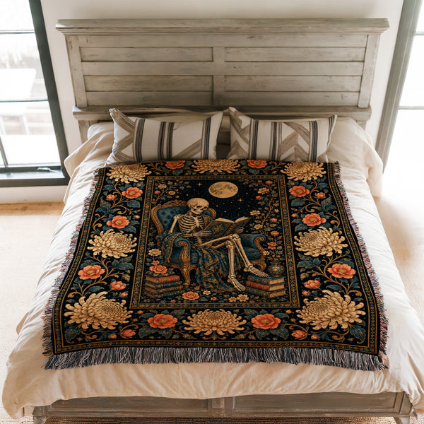 Golden Chrysanthemum Skeleton Reader Blanket