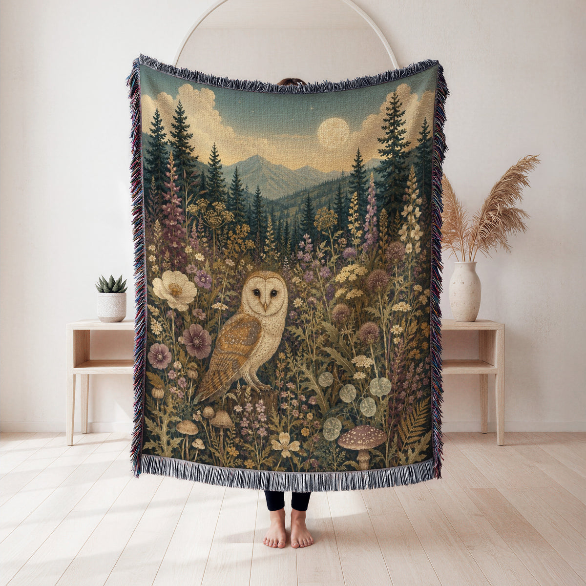 Moonlit Meadow Owl Blanket