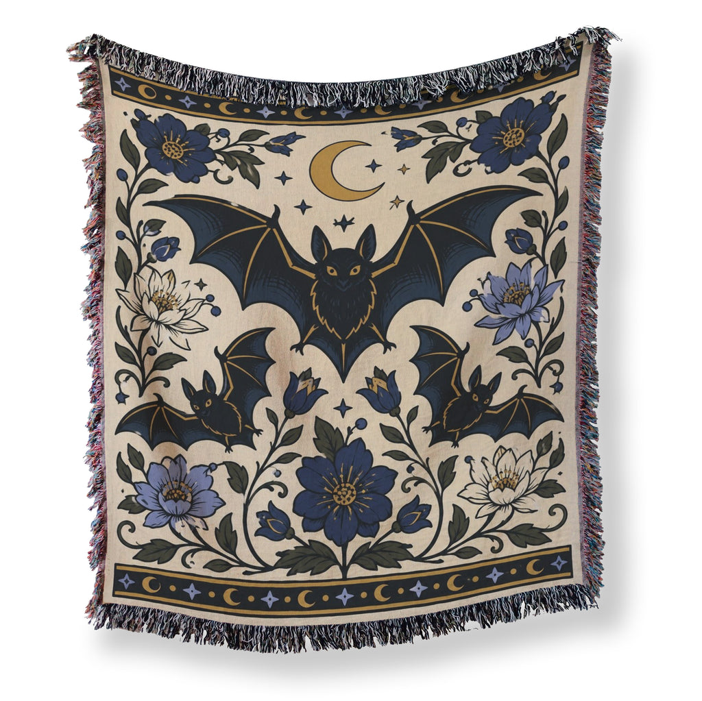 Moonlit Bats & Blue Flowers Blanket