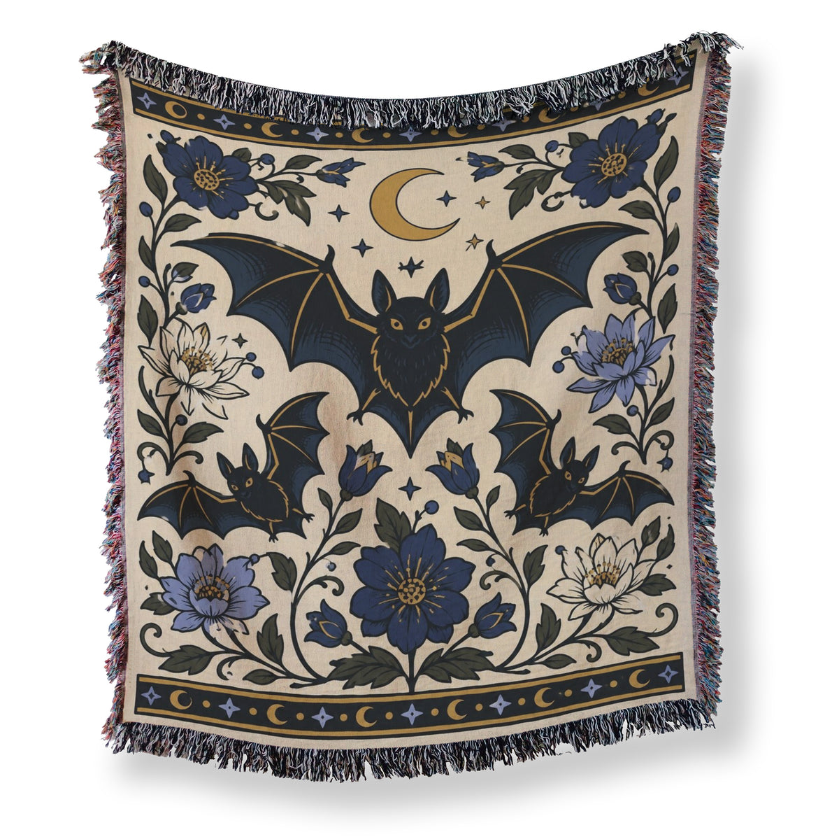 Moonlit Bats & Blue Flowers Blanket