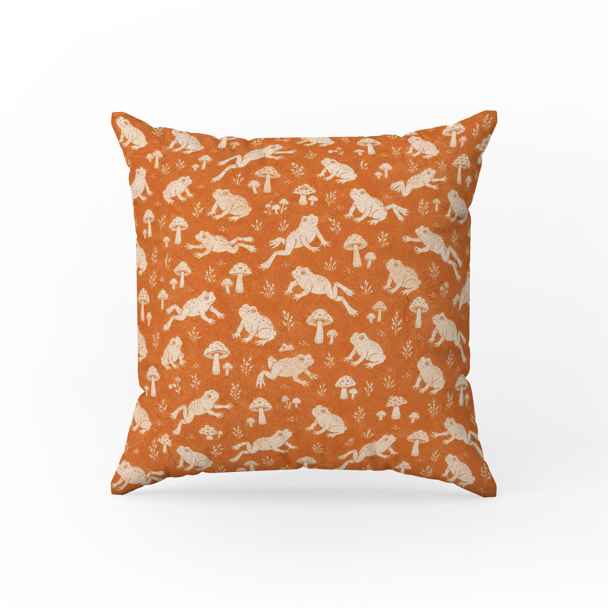 Frogs & Toadstools – Orange Woodland Pillow