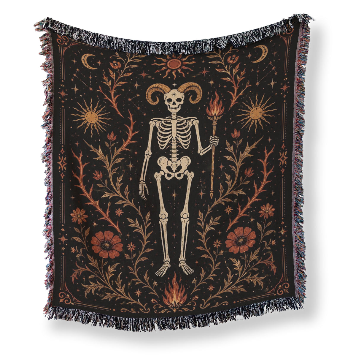 Aries Ram & Flame – Gothic Skeleton Zodiac Blanket Main image
