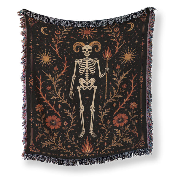 Aries Ram & Flame – Gothic Skeleton Zodiac Blanket