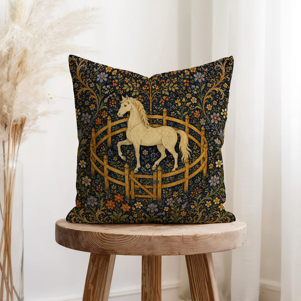 The White Courser – Medieval Horse Tapestry Pillow