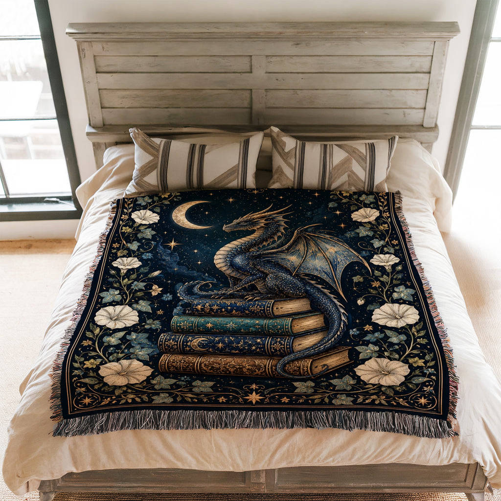 Crescent Moon Blue Dragon Blanket