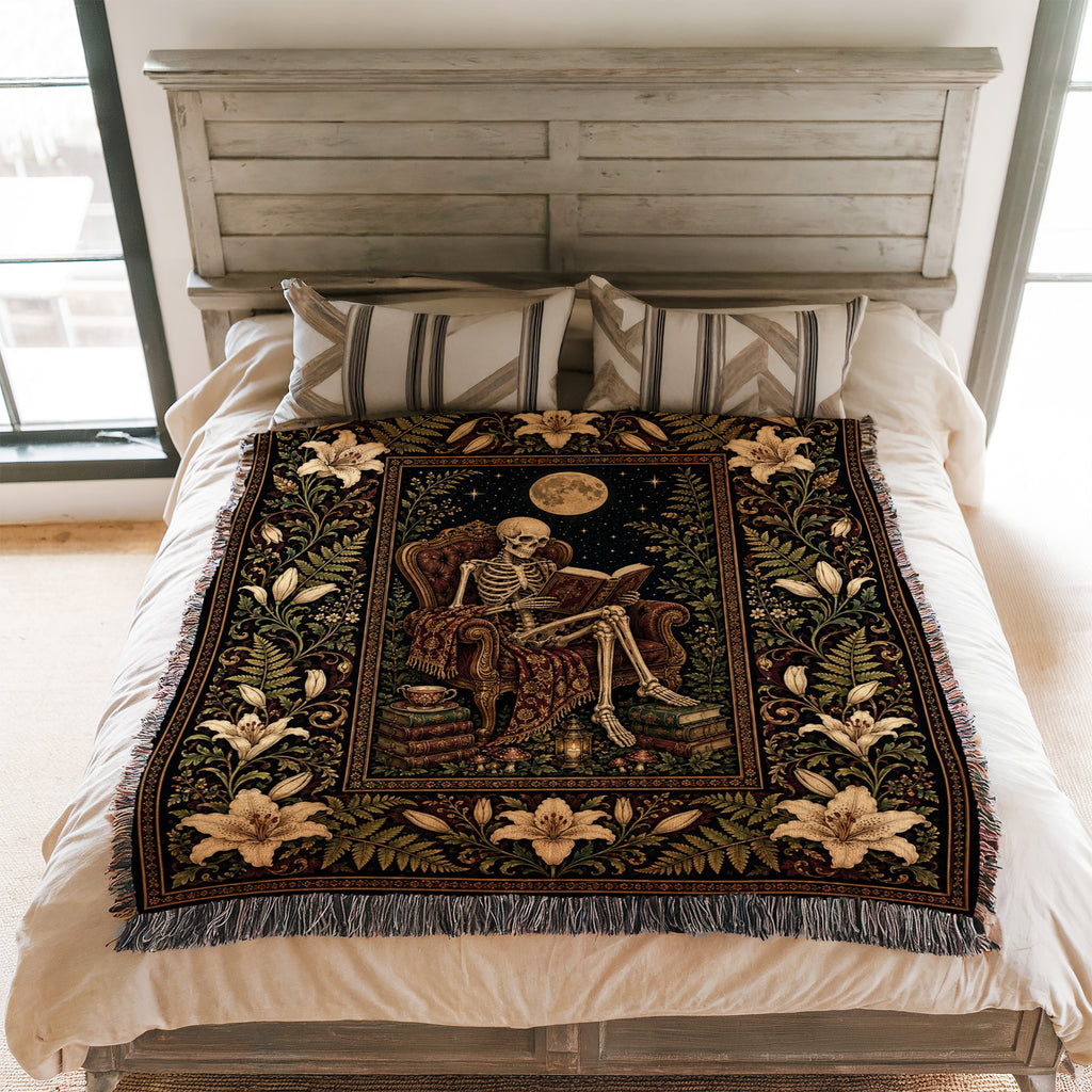 Moonlit Lily Skeleton Reader Blanket