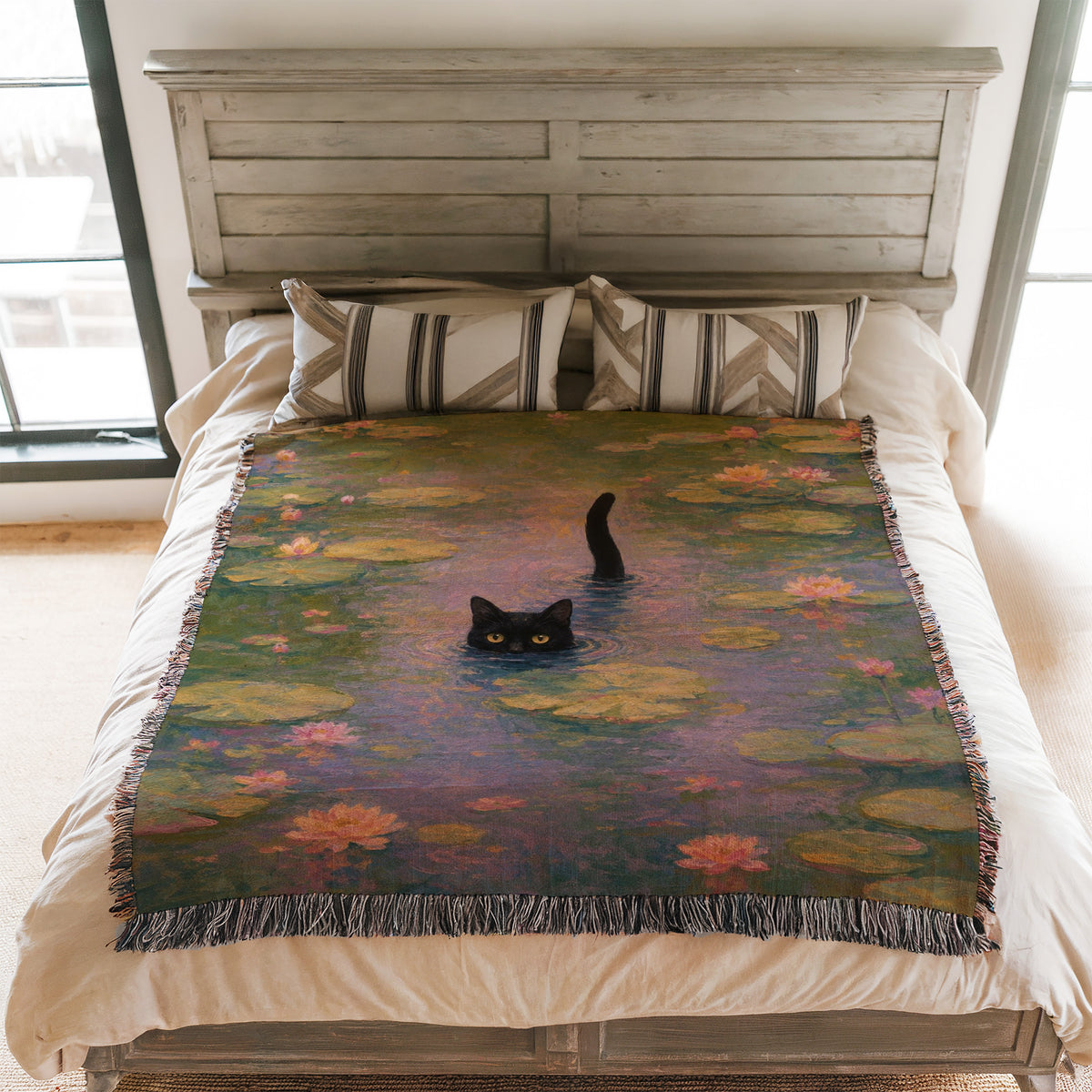 Lilypad Swimmer Black Cat Blanket