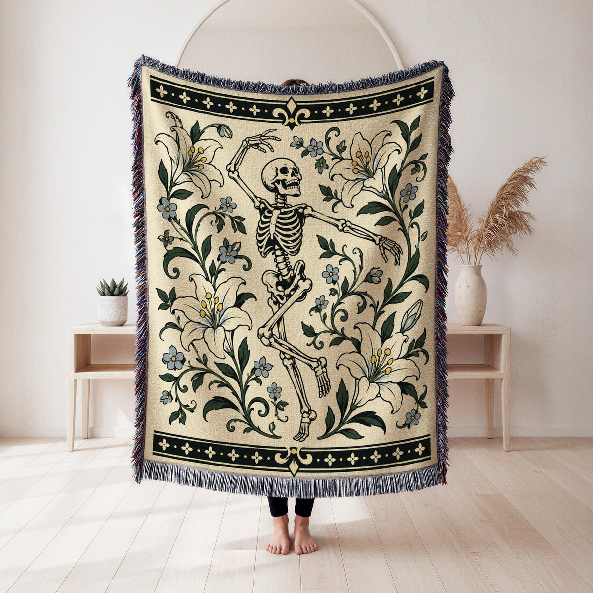 Dancing Skeleton & Lilies Blanket