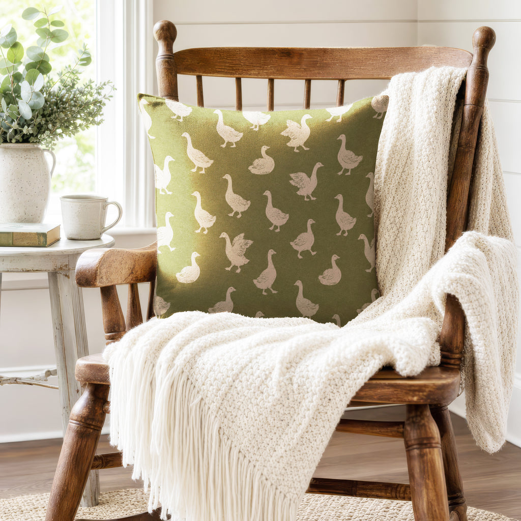 Country Geese – Sage Green Farmhouse Pillow
