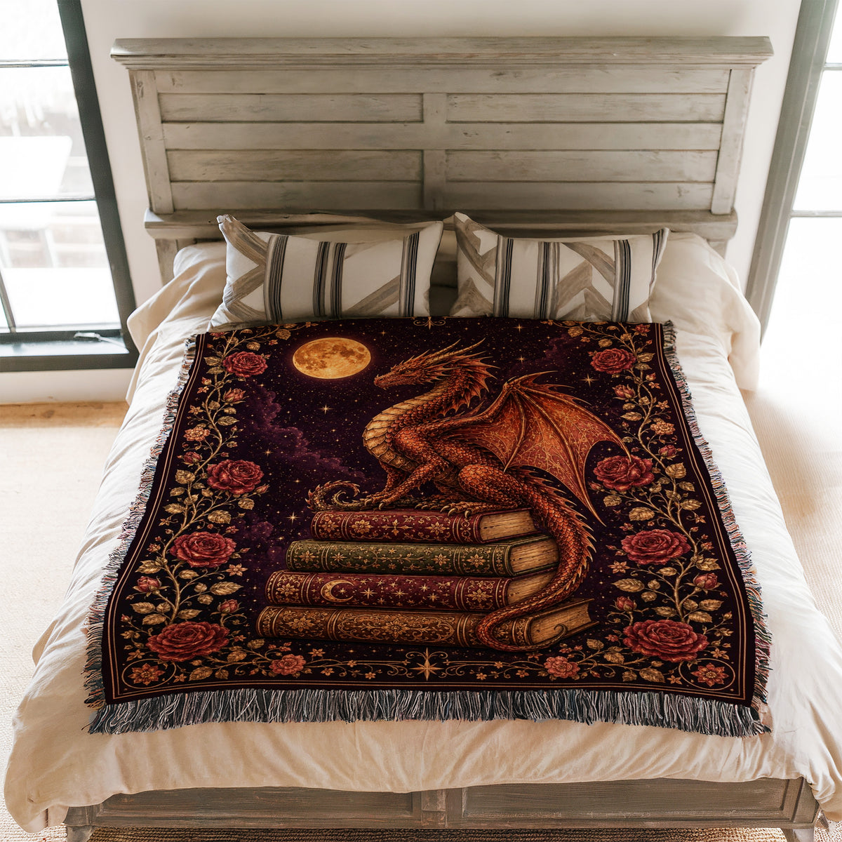 Crimson Moon Dragon Blanket