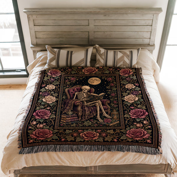 Moonlit Rose Skeleton Reader Blanket