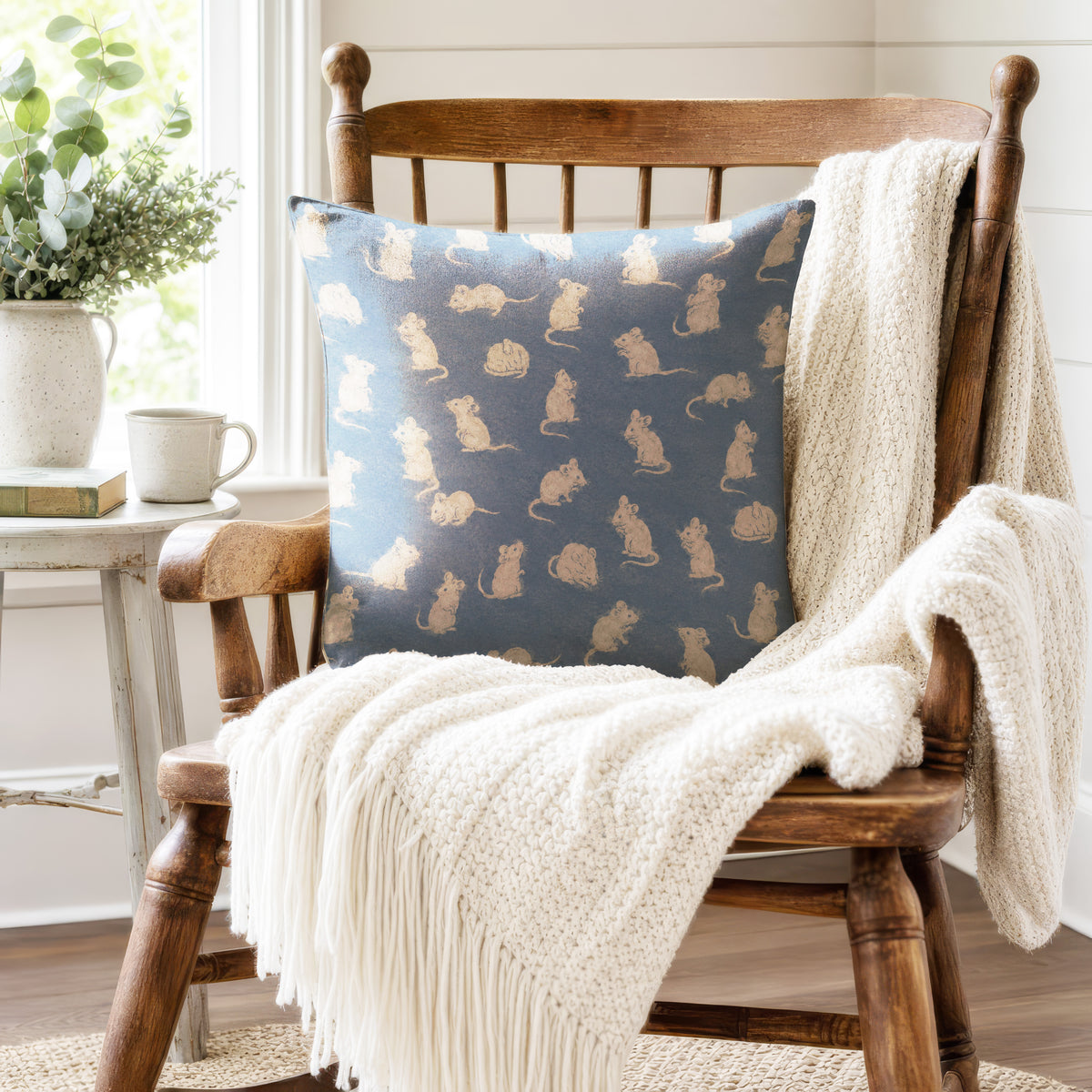 Little Mice – Dusty Blue Woodland Pillow