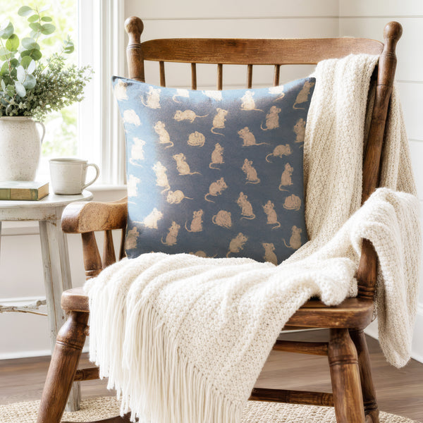 Little Mice – Dusty Blue Woodland Pillow