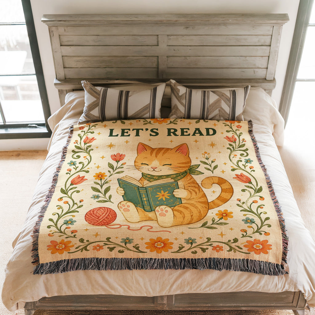 Let's Read Cozy Cat Book Lover Blanket