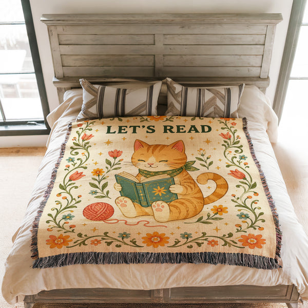 Let's Read Cozy Cat Book Lover Blanket