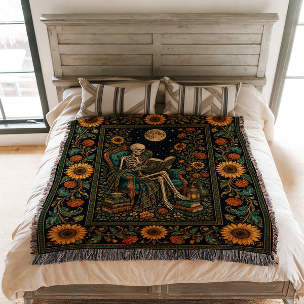 Sunflower Scholar Skeleton Reader Blanket
