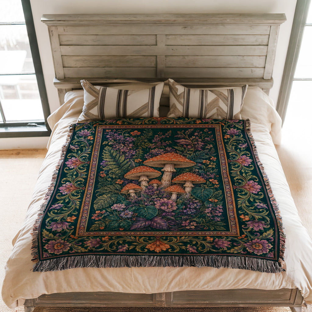 Midnight Mushroom Garden Blanket