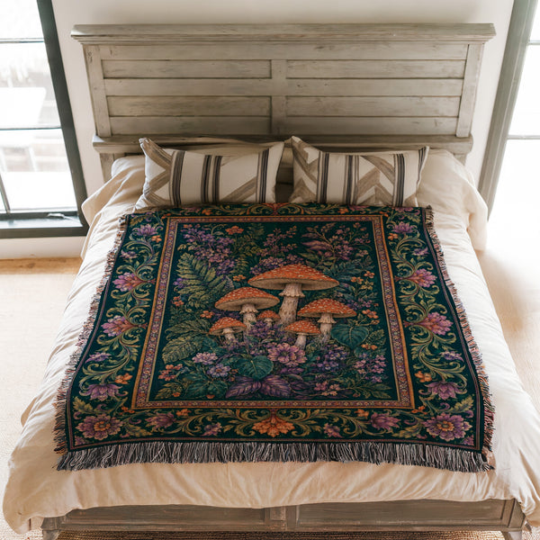 Midnight Mushroom Garden Blanket