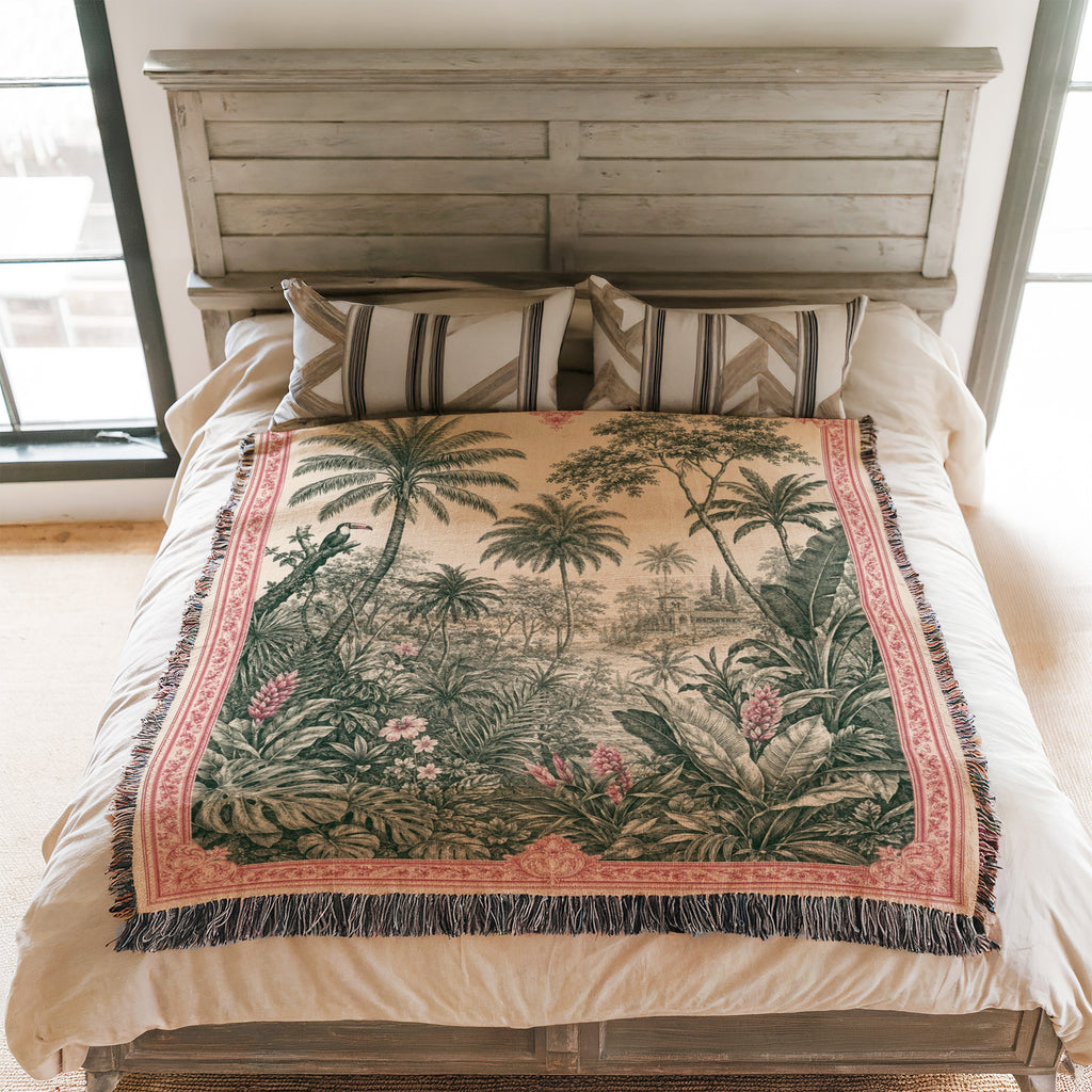 Rose Border Palm Garden Blanket