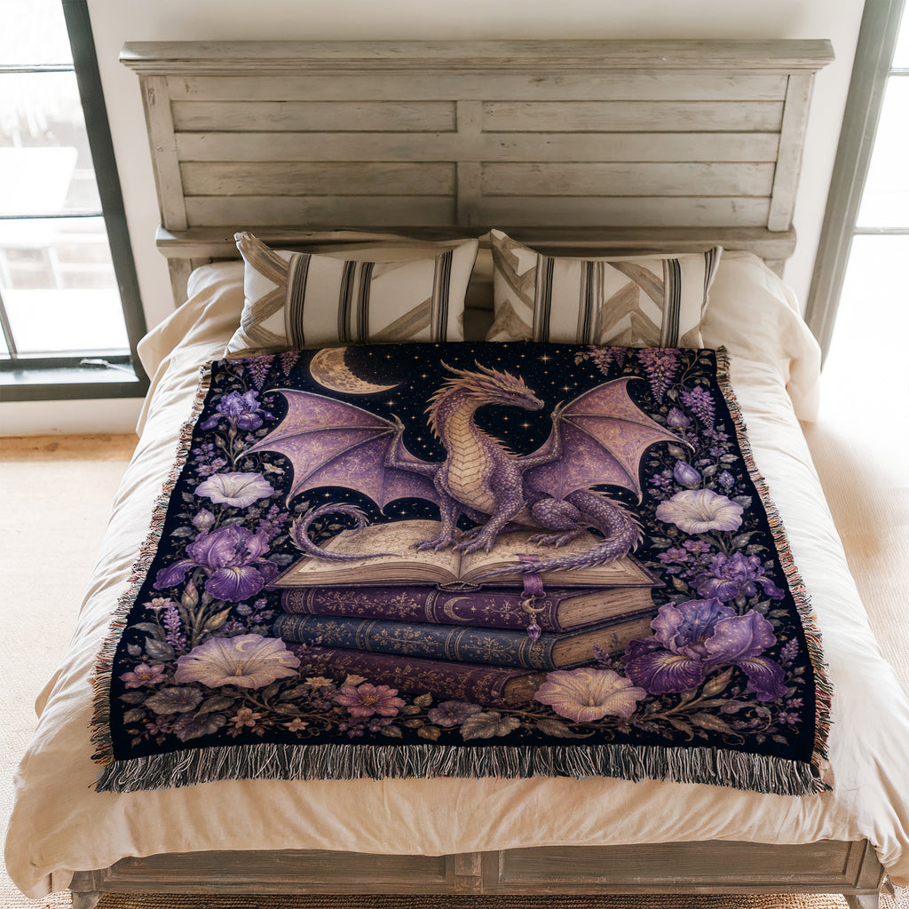 Lavender Crescent Dragon & Books Blanket