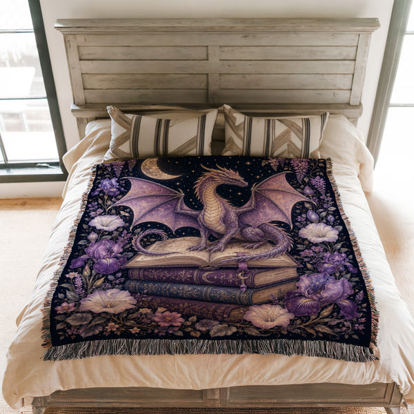 Lavender Crescent Dragon & Books Blanket
