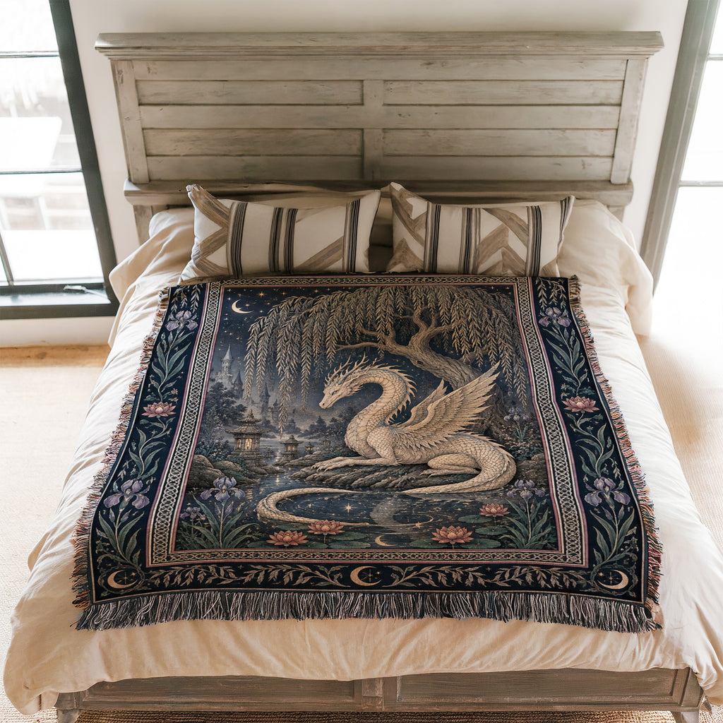 The Moonlit Willow Dragon Blanket