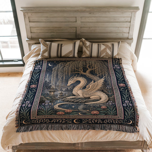 The Moonlit Willow Dragon Blanket