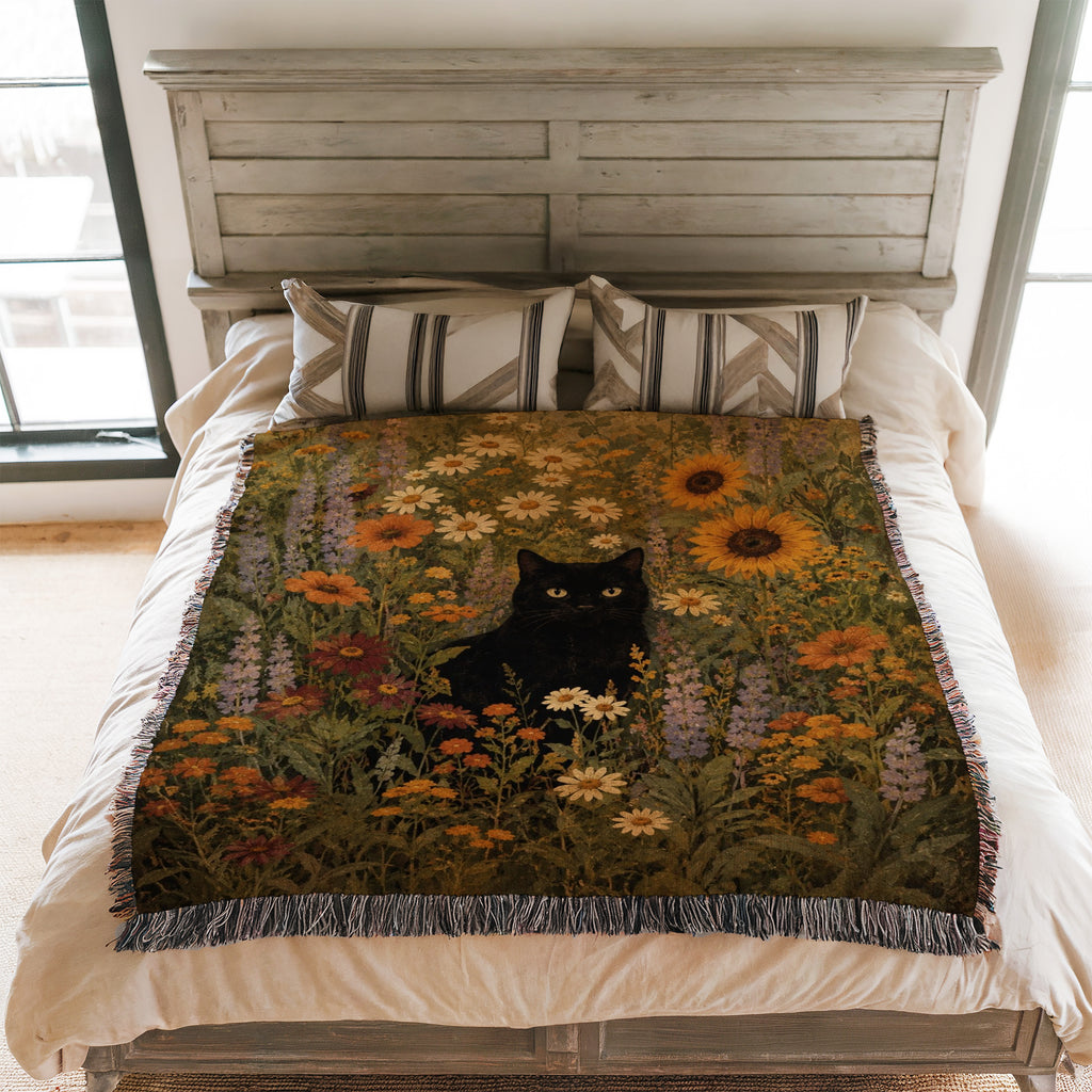 Sunflower Meadow Black Cat Blanket