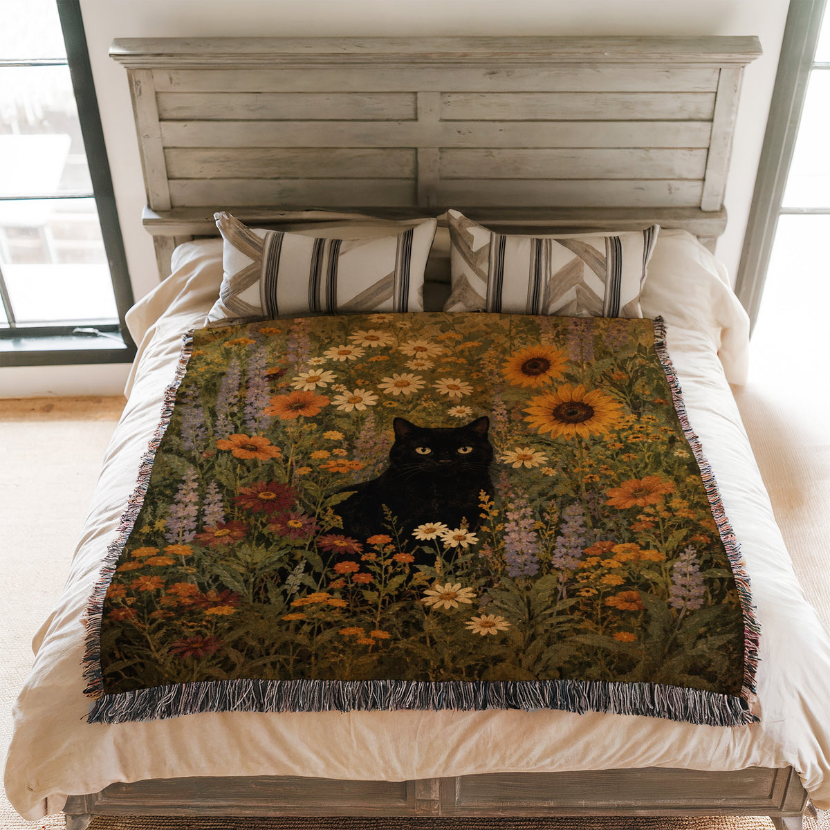 Sunflower Meadow Black Cat Blanket