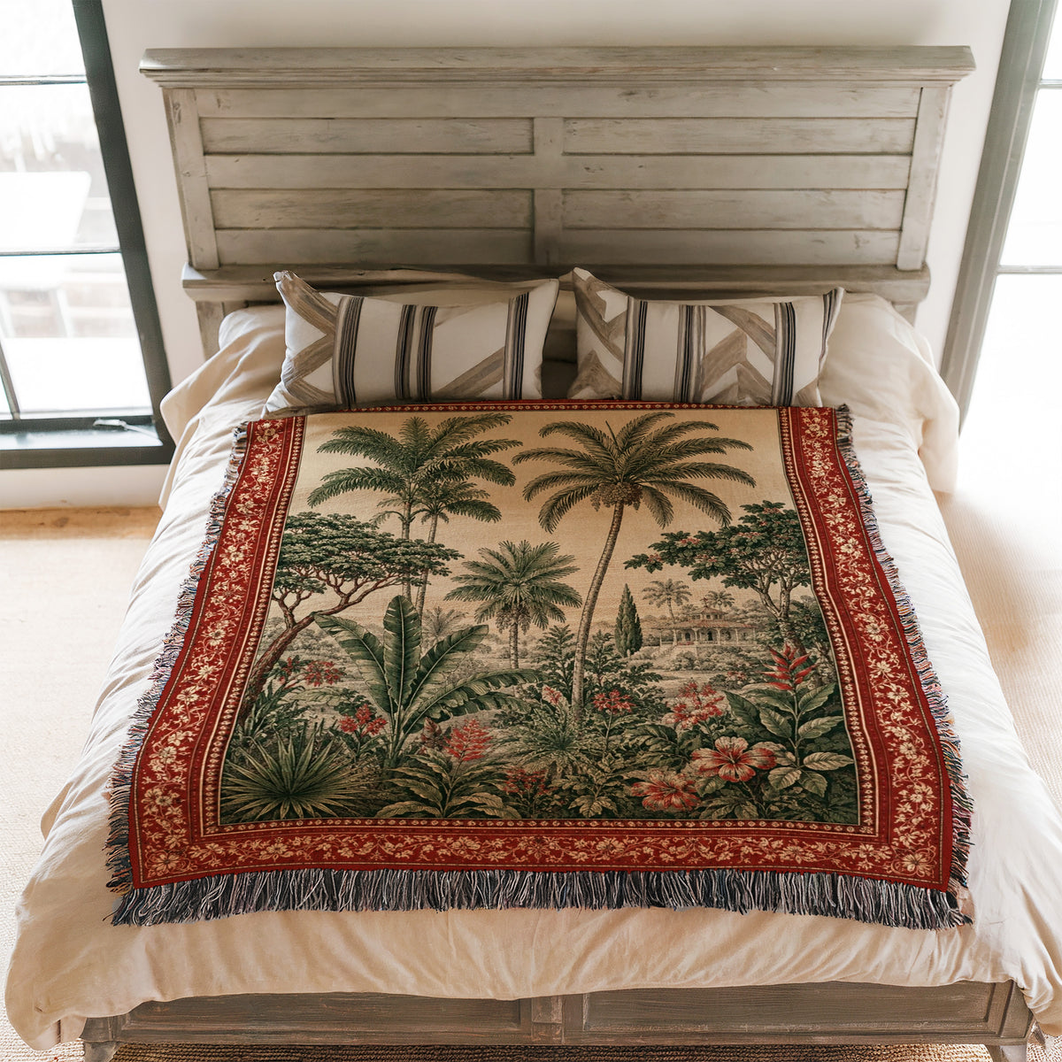 Crimson Palm Garden Blanket