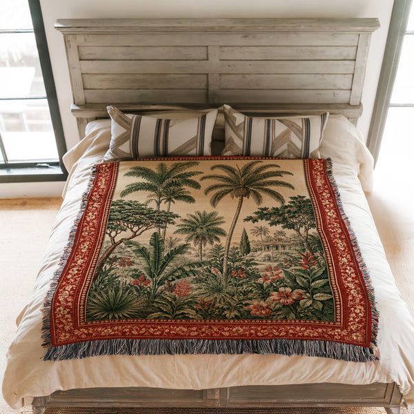 Crimson Palm Garden Blanket