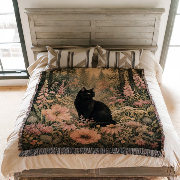 Wildflower Woodland Black Cat Blanket