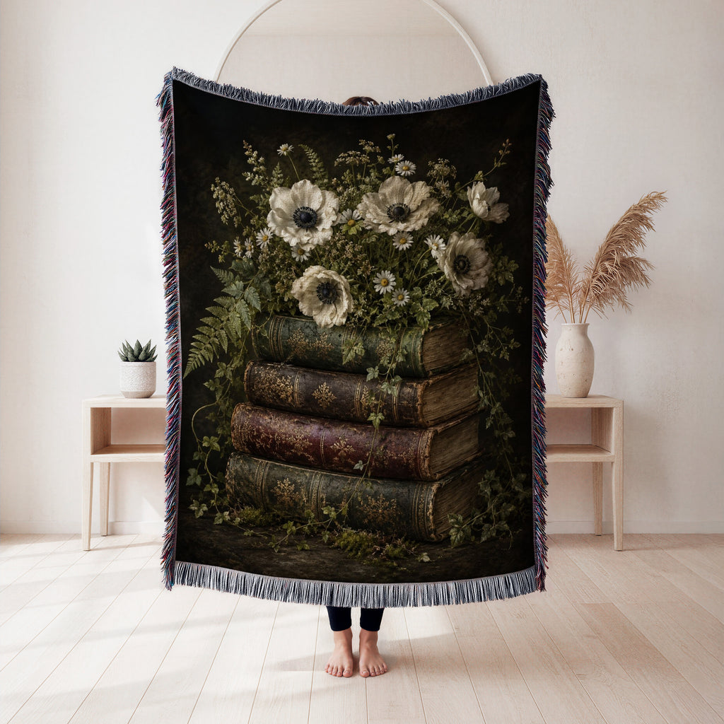 Midnight Anemone & Antique Books Blanket