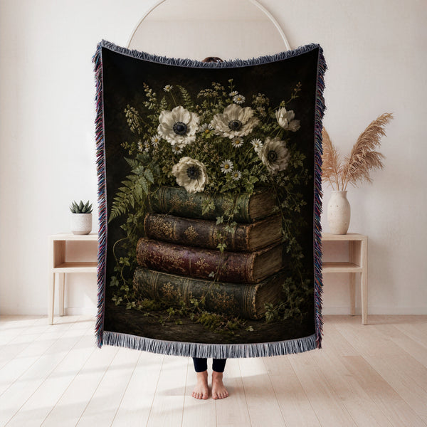 Midnight Anemone & Antique Books Blanket