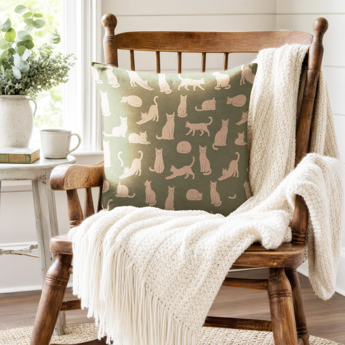 Little Cats – Sage Green Cat Pillow