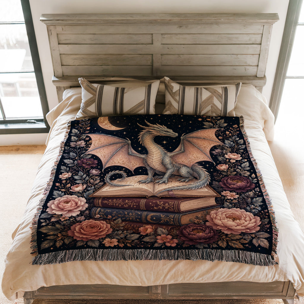 Blush Moon Dragon & Books Blanket